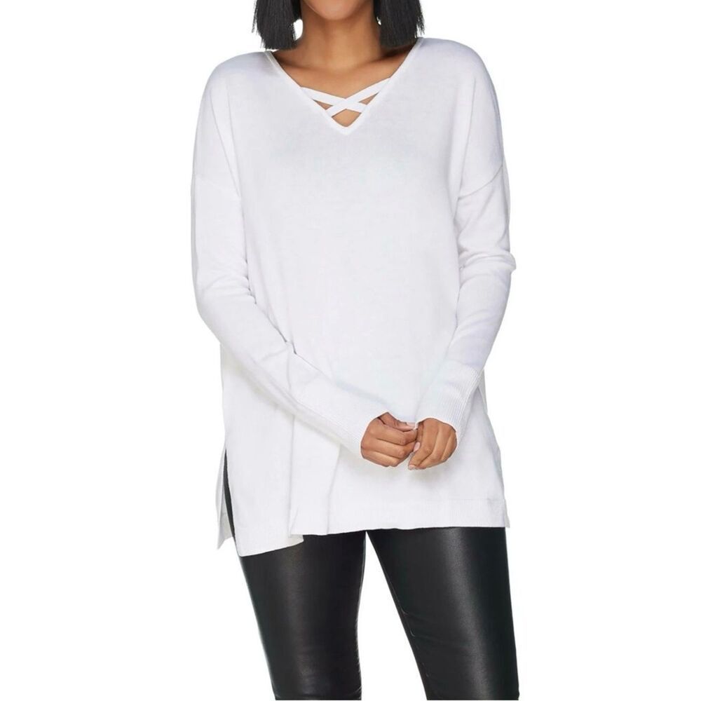 H by Halston Crisscross V-Neck Pullover Sweater